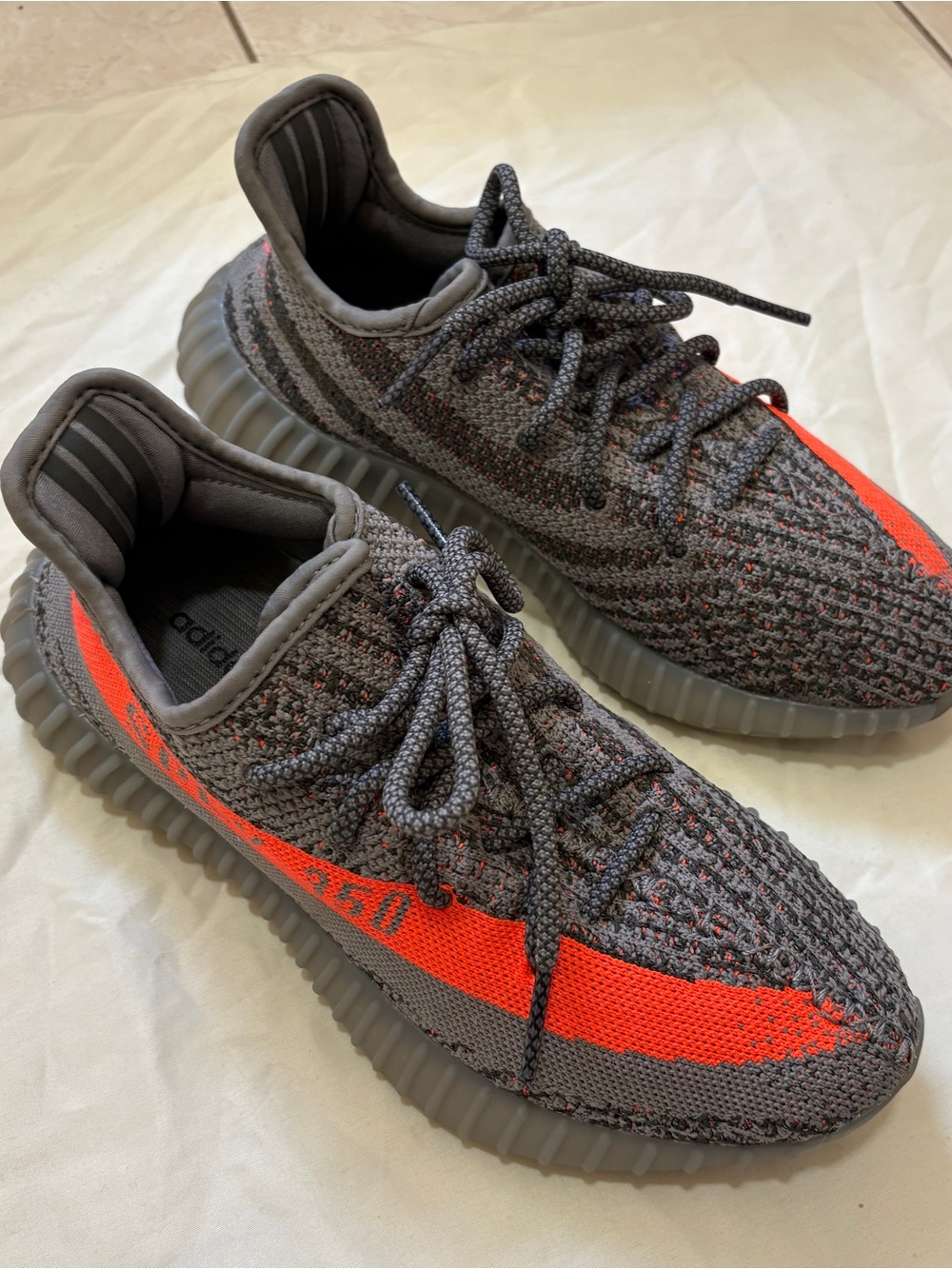 Adidas Yeezy Boost 350 V2 in Grey with Bright Orange Stripe. Men’s size 6.5